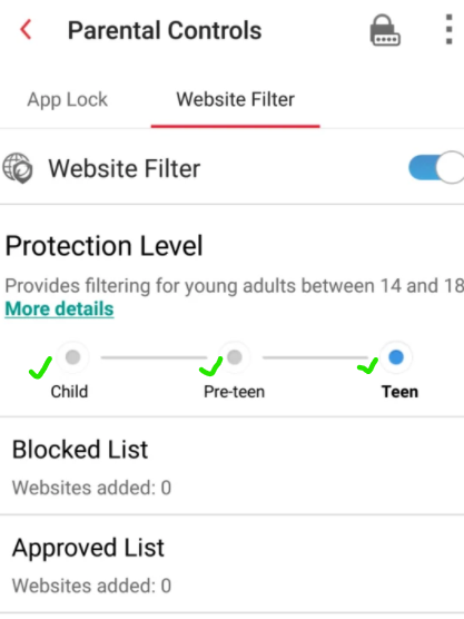 Block a website on android using parental control app