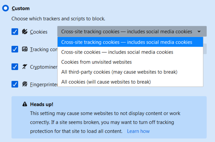 block cookies tracking