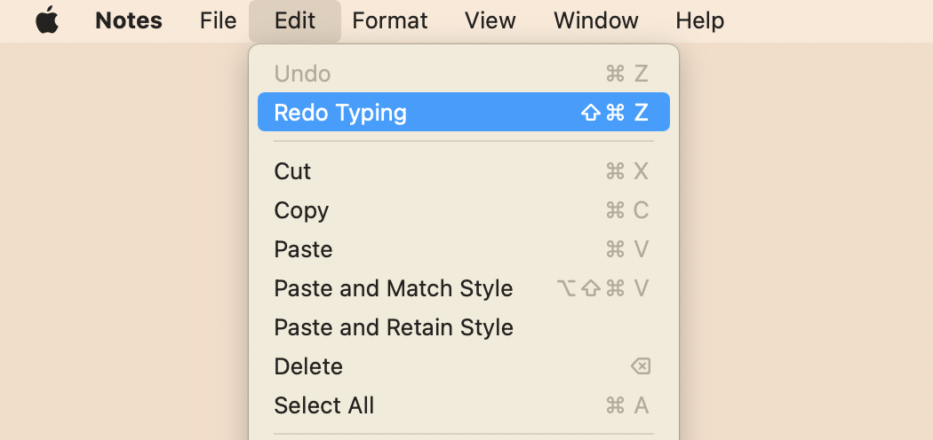 How to Redo on Mac with menu