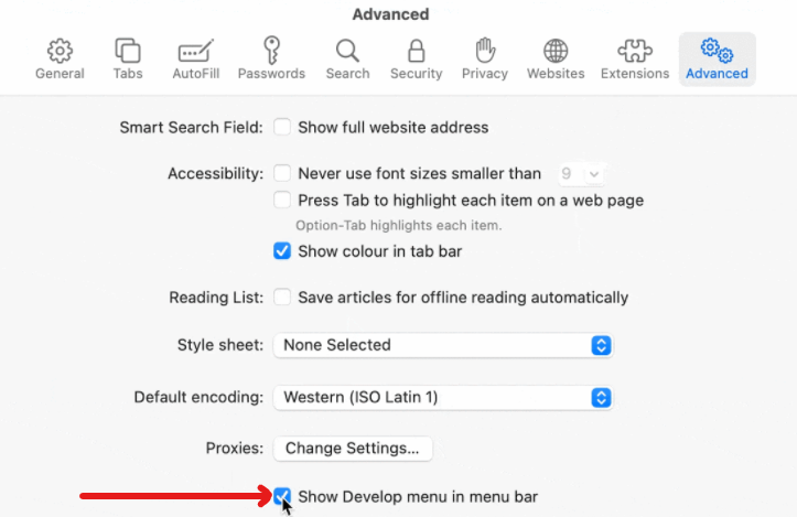inspect element on Mac in Safari
