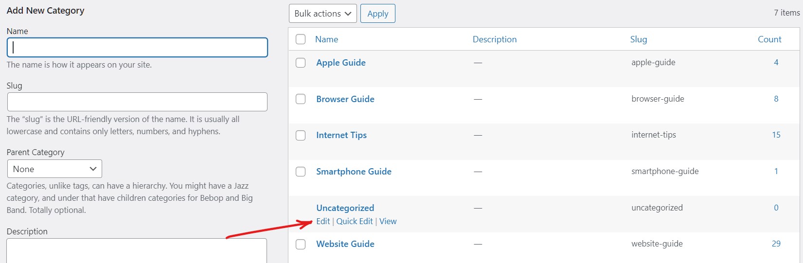 how to remove uncategorized category in WordPress.